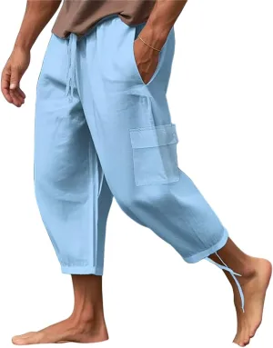 Mens Casual Elastic Waist Drawstring Lightweight Baggy Relaxed Fit Cargo Harem Yoga Travel Lounge Trousers Pants