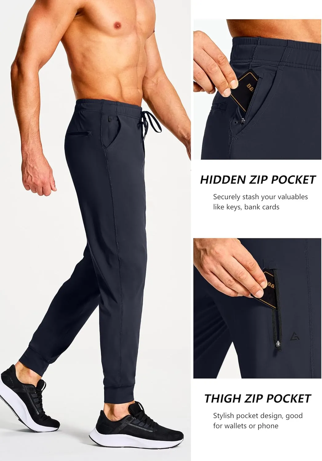 Men's Joggers Pants with Zipper Pockets Sweatpants Athletic Track Running Golf Workout Gym Pants for Men