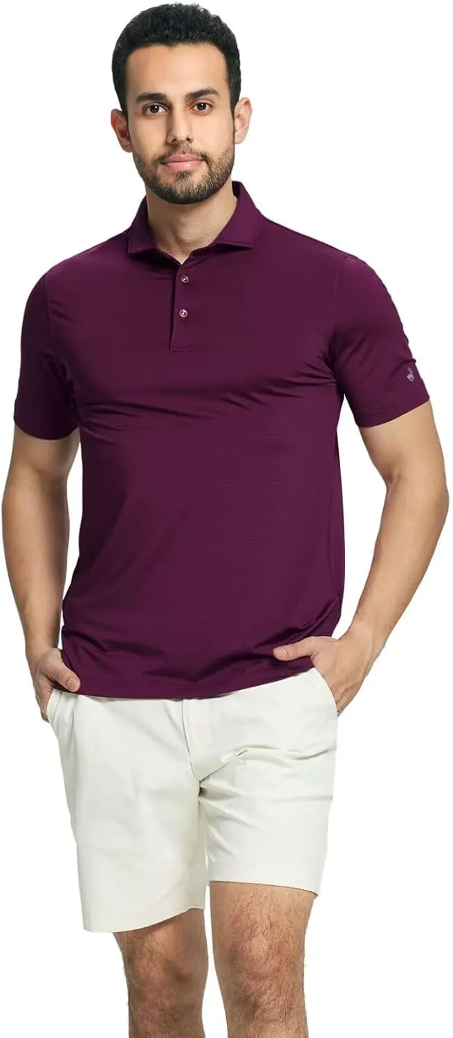 MICHEL ROUEN Golf Shirts for Men Short Sleeve Lightweight Quick Dry Pin Striped Casual Collared Polo Shirts