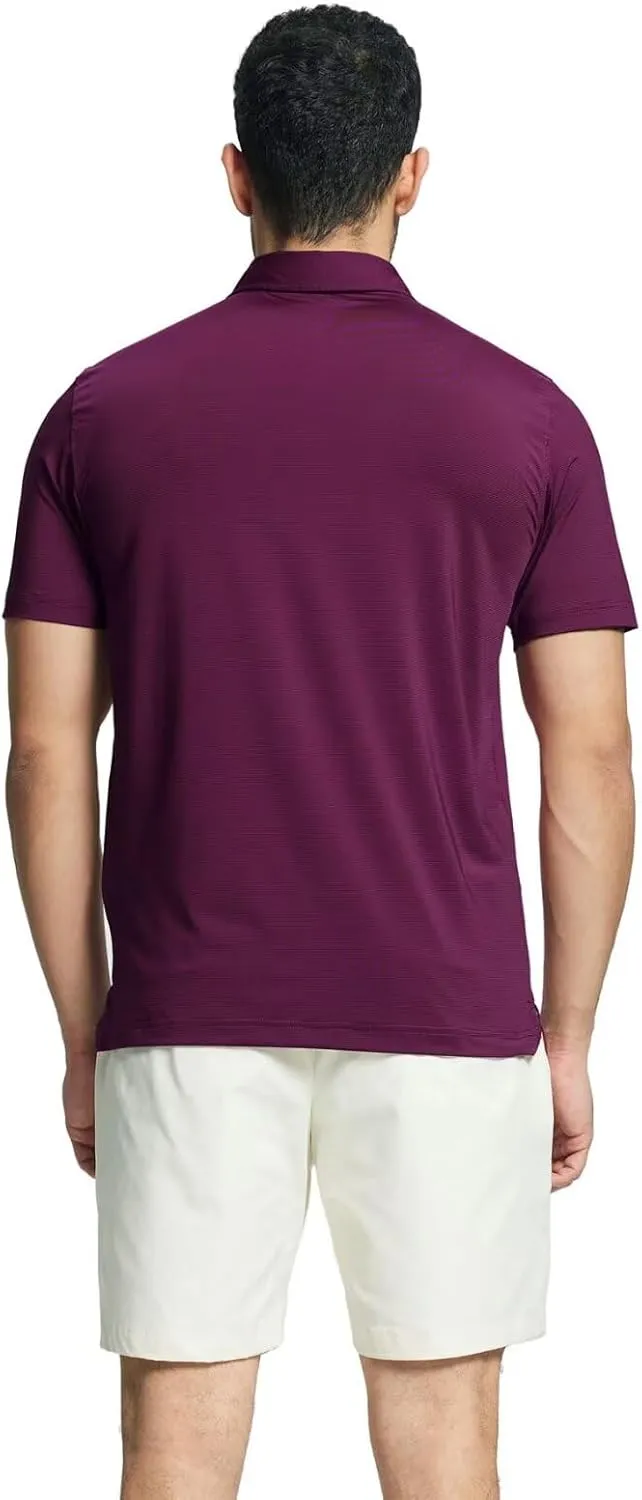 MICHEL ROUEN Golf Shirts for Men Short Sleeve Lightweight Quick Dry Pin Striped Casual Collared Polo Shirts