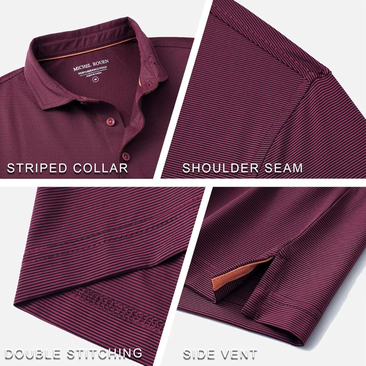MICHEL ROUEN Golf Shirts for Men Short Sleeve Lightweight Quick Dry Pin Striped Casual Collared Polo Shirts