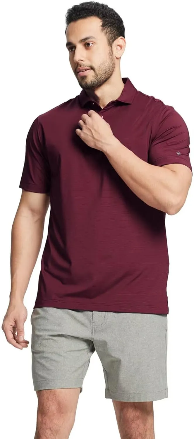 MICHEL ROUEN Golf Shirts for Men Short Sleeve Lightweight Quick Dry Pin Striped Casual Collared Polo Shirts