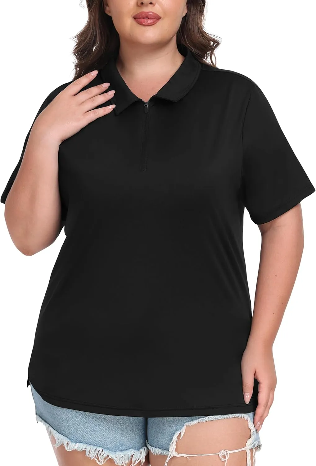 MoFiz Plus Size Golf Polo Shirts for Women Zip Up Short Sleeve Collared Tennis Workout Tops Sport Athletic Activewear XL-5XL