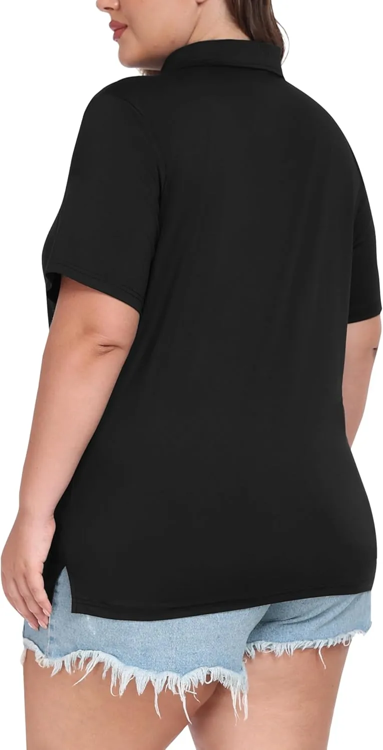 MoFiz Plus Size Golf Polo Shirts for Women Zip Up Short Sleeve Collared Tennis Workout Tops Sport Athletic Activewear XL-5XL