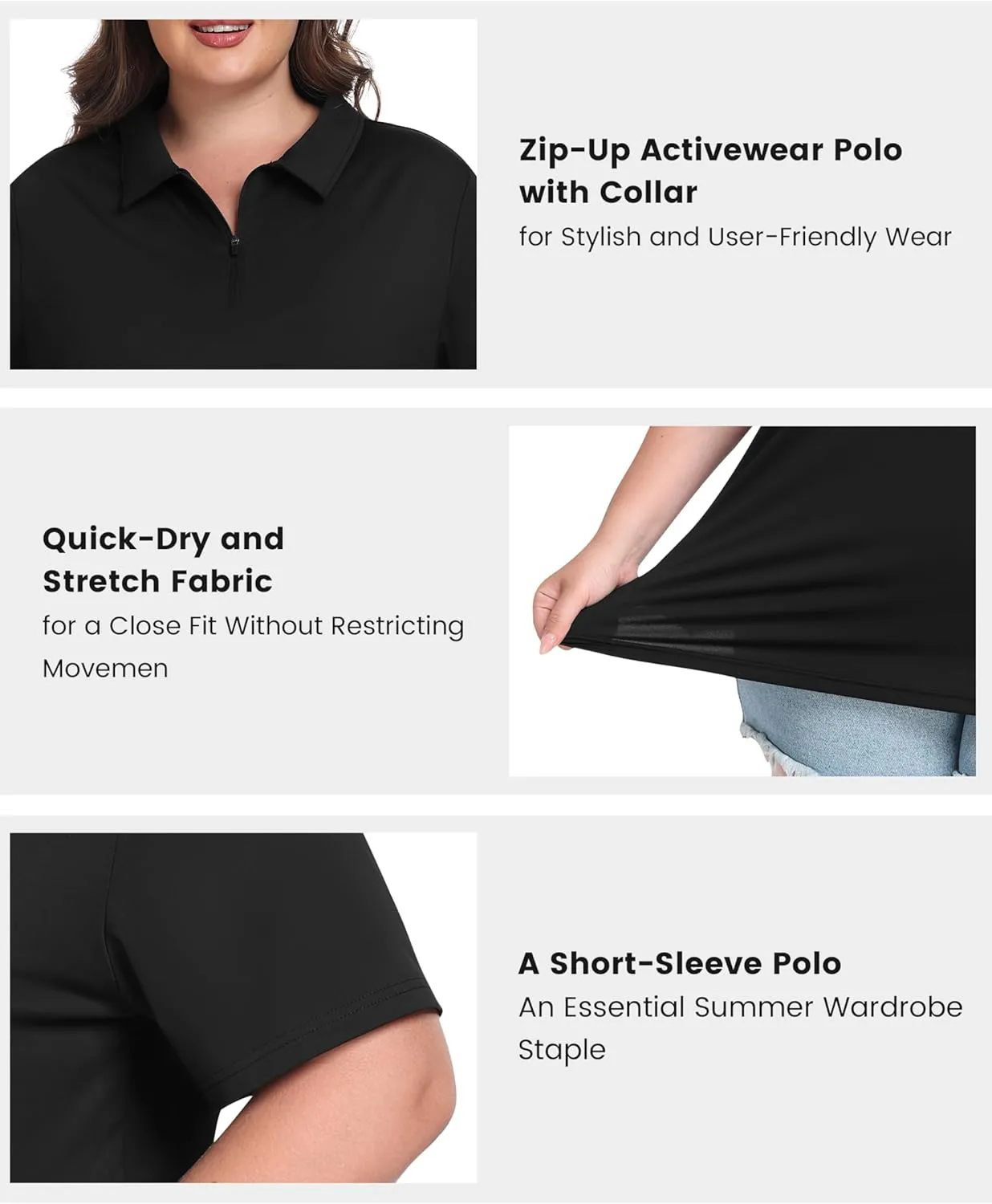 MoFiz Plus Size Golf Polo Shirts for Women Zip Up Short Sleeve Collared Tennis Workout Tops Sport Athletic Activewear XL-5XL