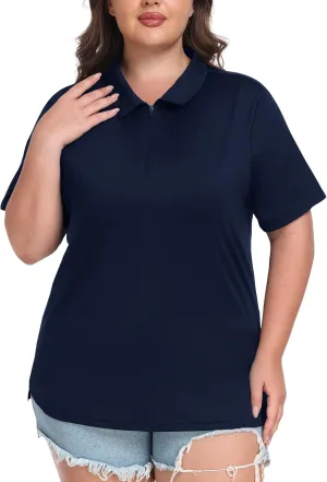 MoFiz Plus Size Golf Polo Shirts for Women Zip Up Short Sleeve Collared Tennis Workout Tops Sport Athletic Activewear XL-5XL