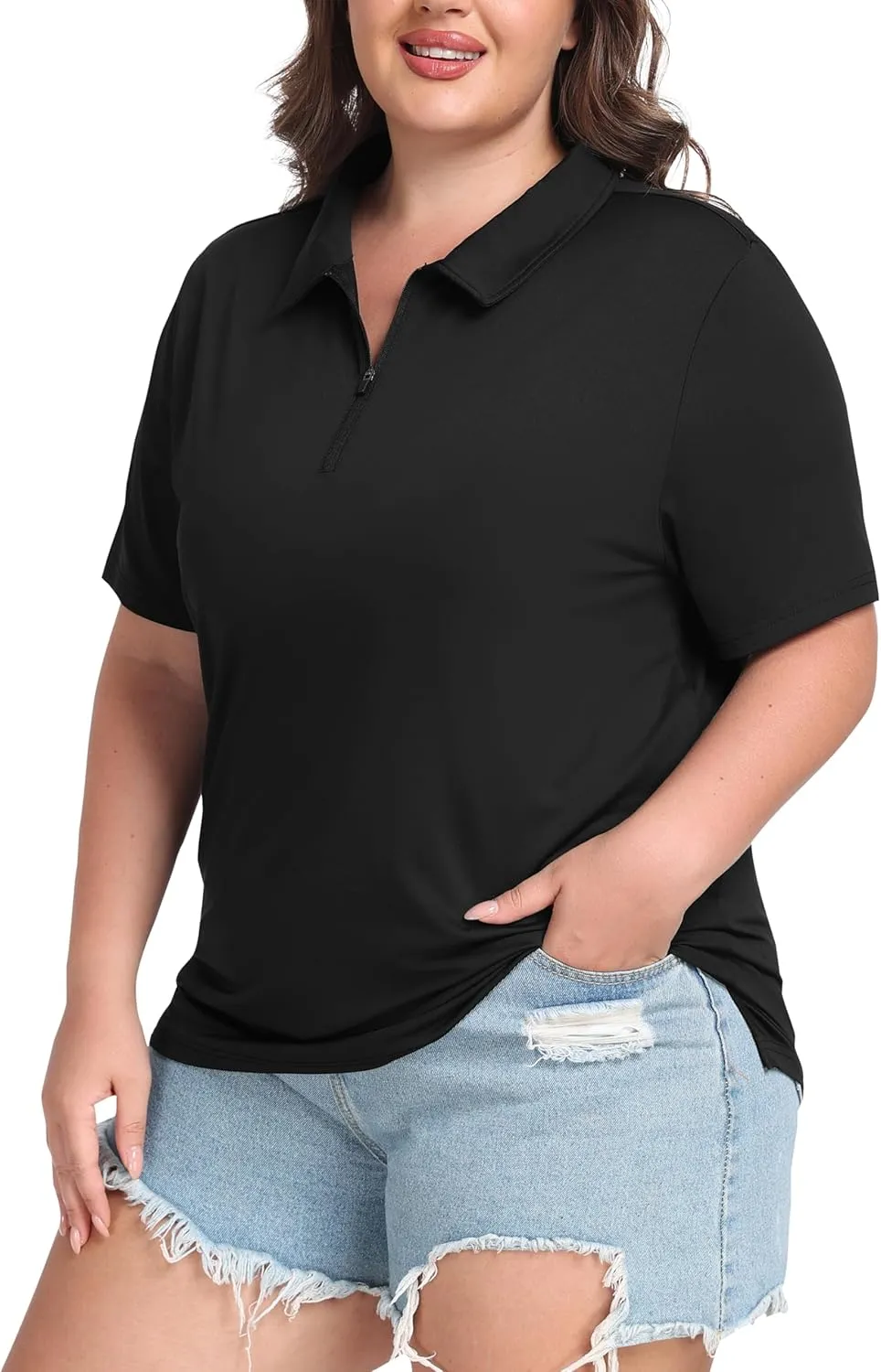 MoFiz Plus Size Golf Polo Shirts for Women Zip Up Short Sleeve Collared Tennis Workout Tops Sport Athletic Activewear XL-5XL
