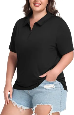 MoFiz Plus Size Golf Polo Shirts for Women Zip Up Short Sleeve Collared Tennis Workout Tops Sport Athletic Activewear XL-5XL