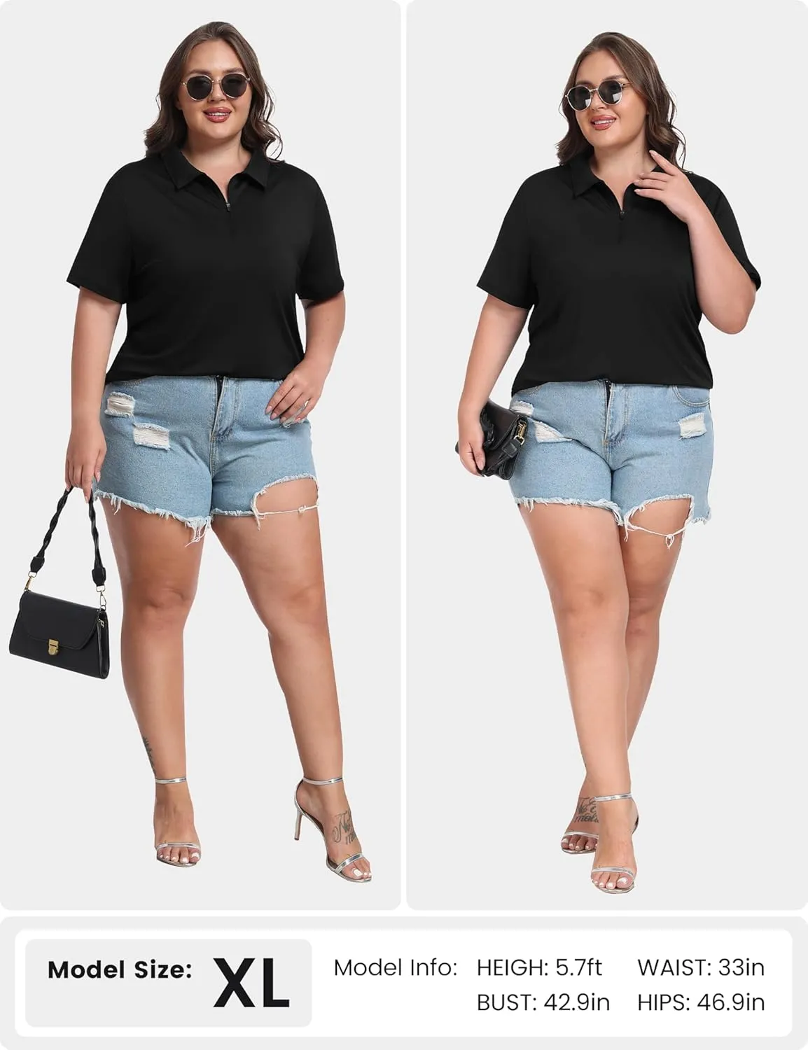 MoFiz Plus Size Golf Polo Shirts for Women Zip Up Short Sleeve Collared Tennis Workout Tops Sport Athletic Activewear XL-5XL