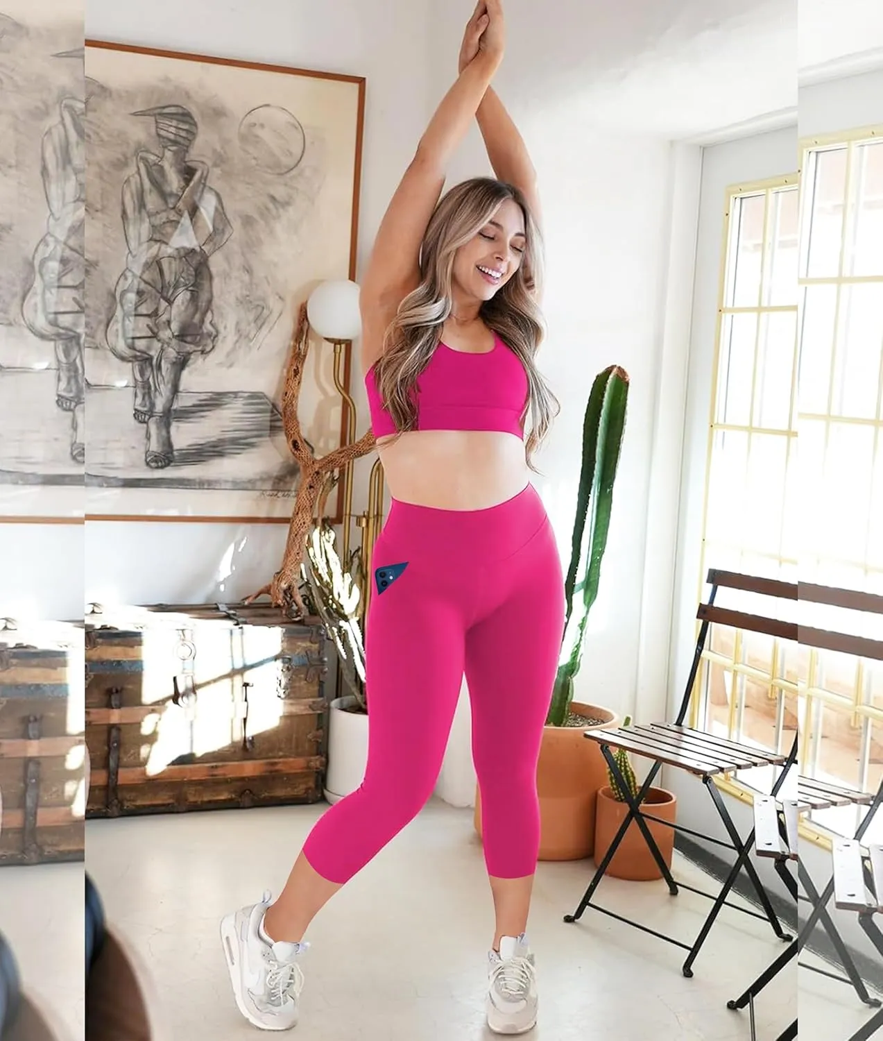 NEW YOUNG Capri Leggings with Pockets for Women High Waisted Workout Leggings Tummy Control Yoga Pants