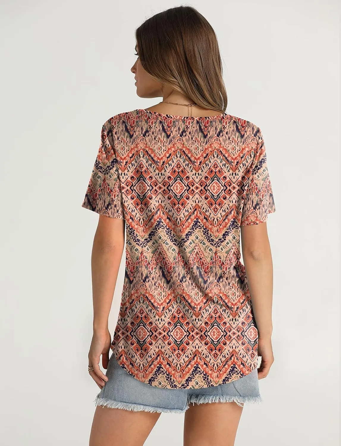 OFEEFAN Women's Summer Tops 2025 Trendy Short Sleeve Shirts Smocked Crewneck Tee