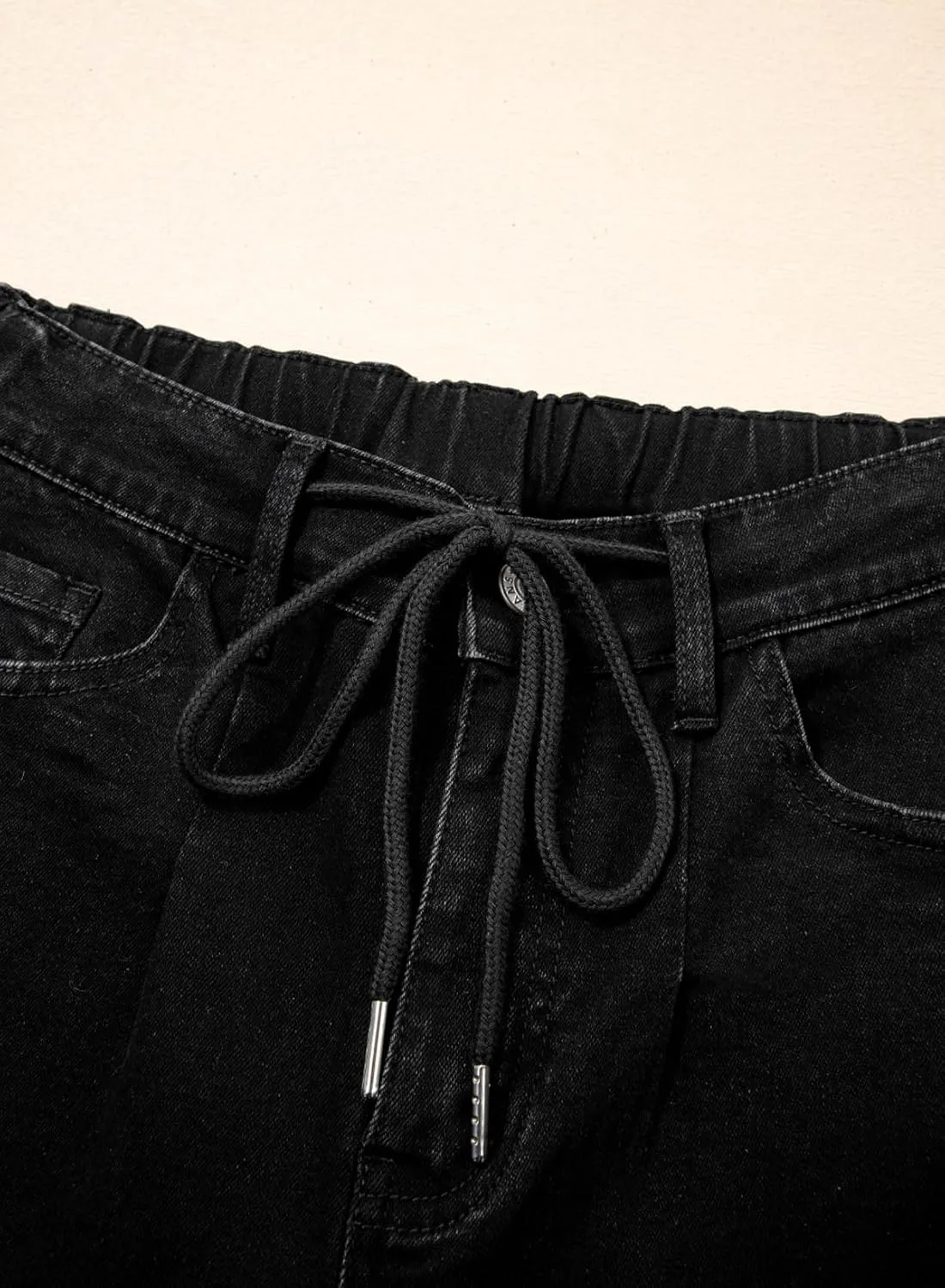 Sidefeel Women's Wide Leg Jeans High Waisted Stretchy Straight Baggy Drawstring Denim Pants
