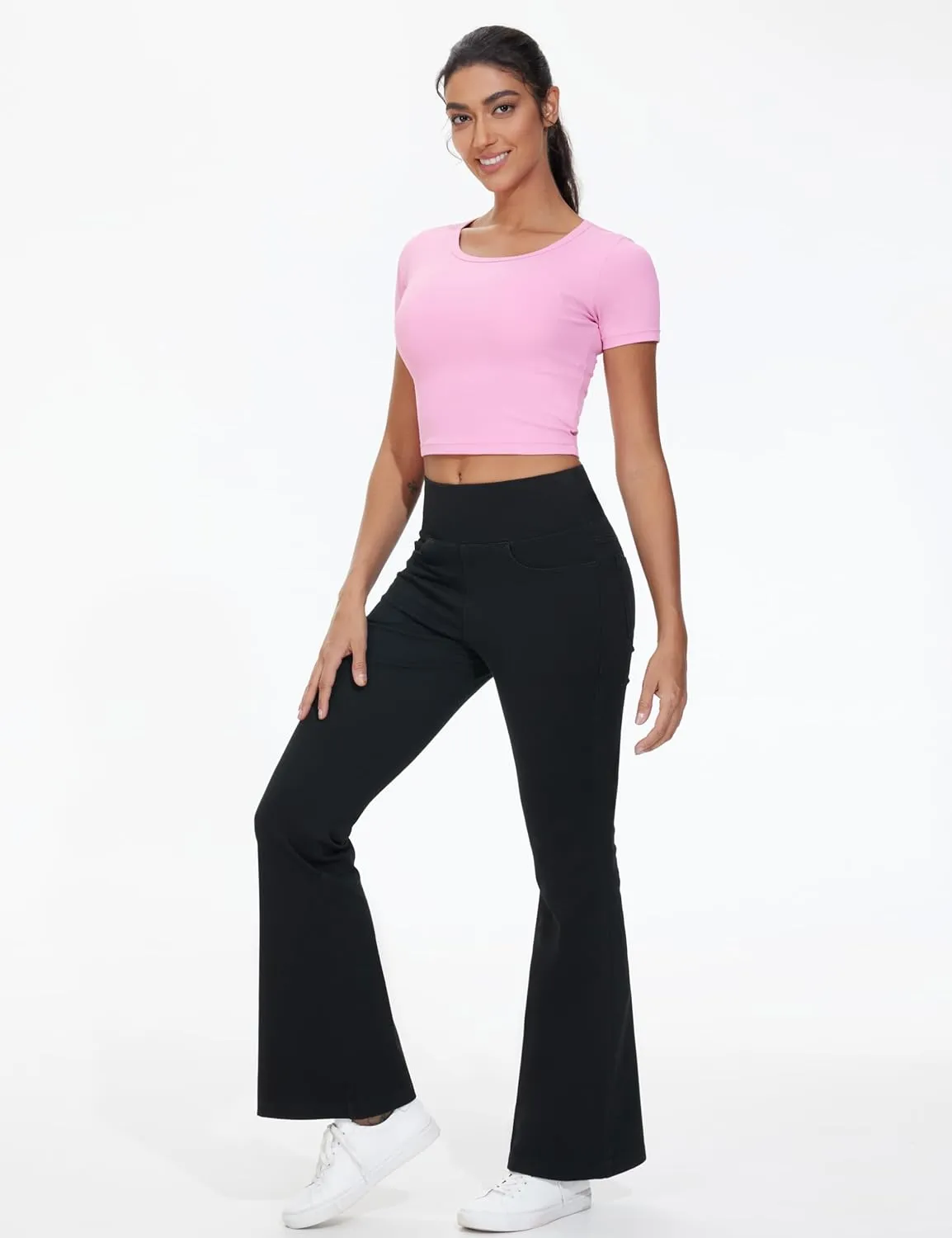 THE GYM PEOPLE Women's Tummy Control Bell Bottom Jeans High Waisted Wide Leg Flare Pants Jeggings with Pockets