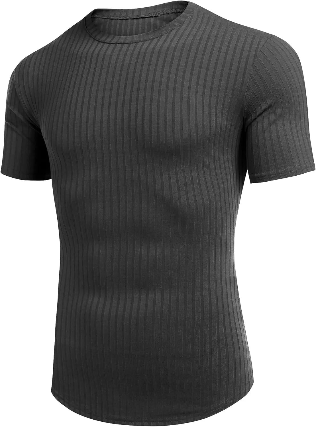 URRU Men's Muscle T Shirts Stretch Short Sleeve Bodybuilding Workout Casual Slim Fit Tee Shirts