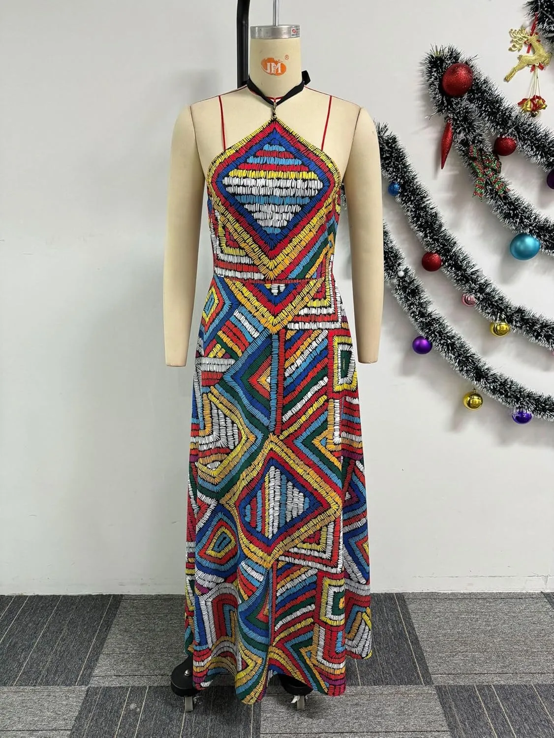 Women's Casual Halter Neck Sleeveless Floral Backless Loose Long Maxi Dress