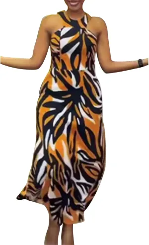 Women's Casual Halter Neck Sleeveless Floral Backless Loose Long Maxi Dress