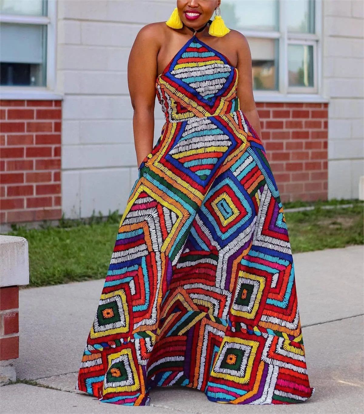 Women's Casual Halter Neck Sleeveless Floral Backless Loose Long Maxi Dress