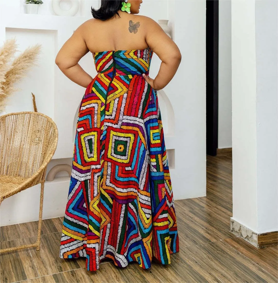 Women's Casual Halter Neck Sleeveless Floral Backless Loose Long Maxi Dress