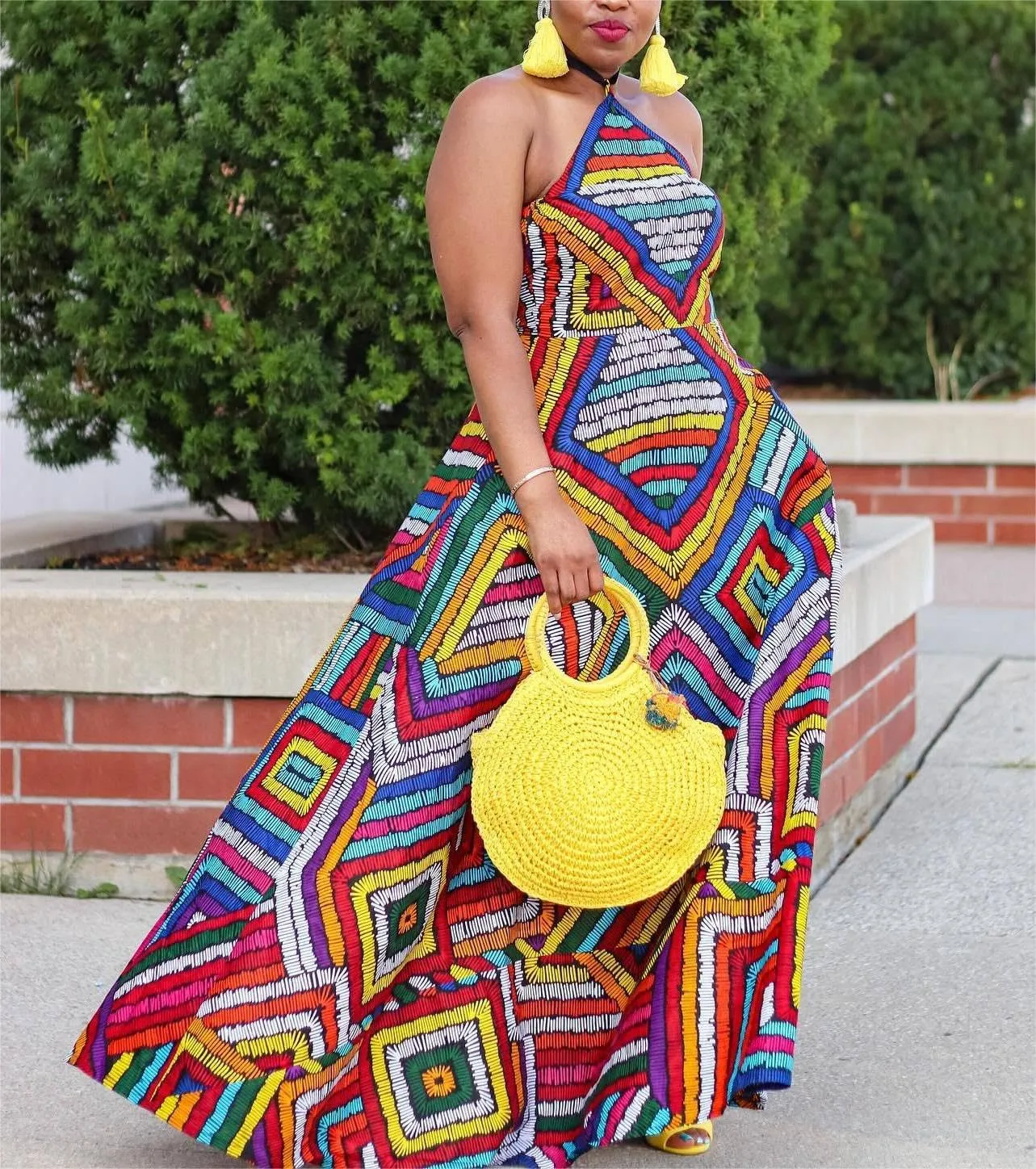 Women's Casual Halter Neck Sleeveless Floral Backless Loose Long Maxi Dress