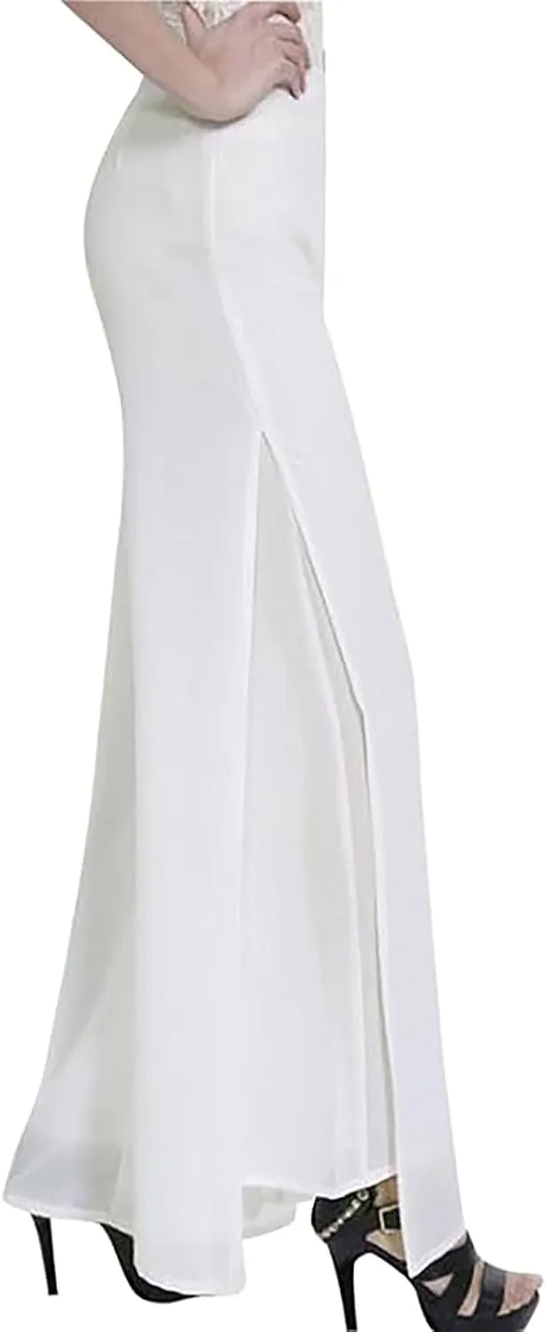 Women's Lightweight Chiffon Flowy Wide Leg Dress Pants High Elastic Waisted Trousers Flared Business Casual Pants