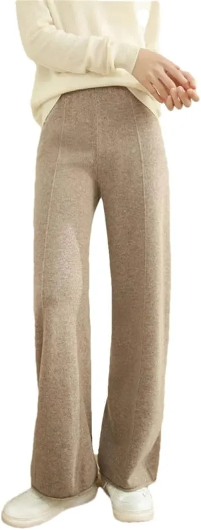 Women's Winter Solid Color Wool Knitted Wide Leg Pants High Waisted Pants Floor Pants
