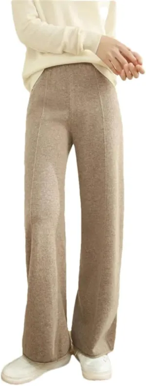 Women's Winter Solid Color Wool Knitted Wide Leg Pants High Waisted Pants Floor Pants
