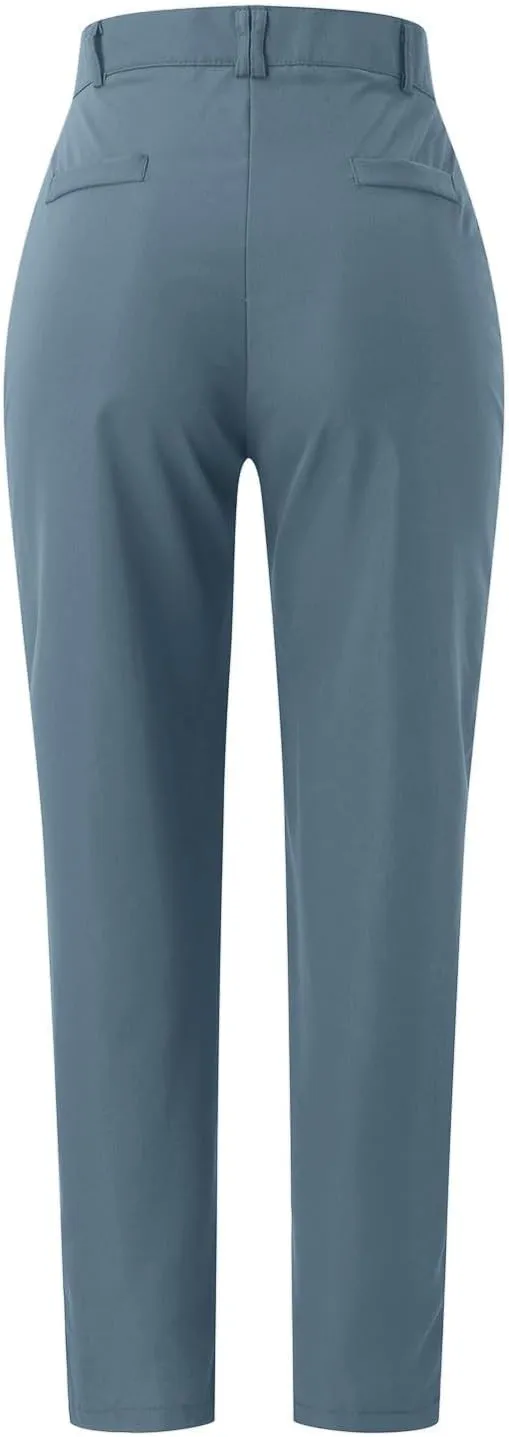 Womens Work Pants Casual Daily Straight Leg Skinny Slim Pants High Waisted Zipper Button Trousers for Business Slacks