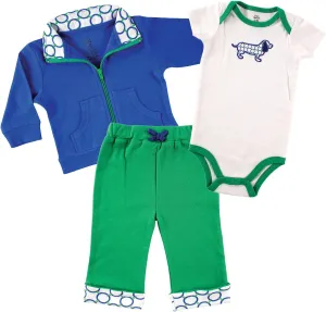 Yoga Sprout Bodysuit, Pants, and Track Jacket Set