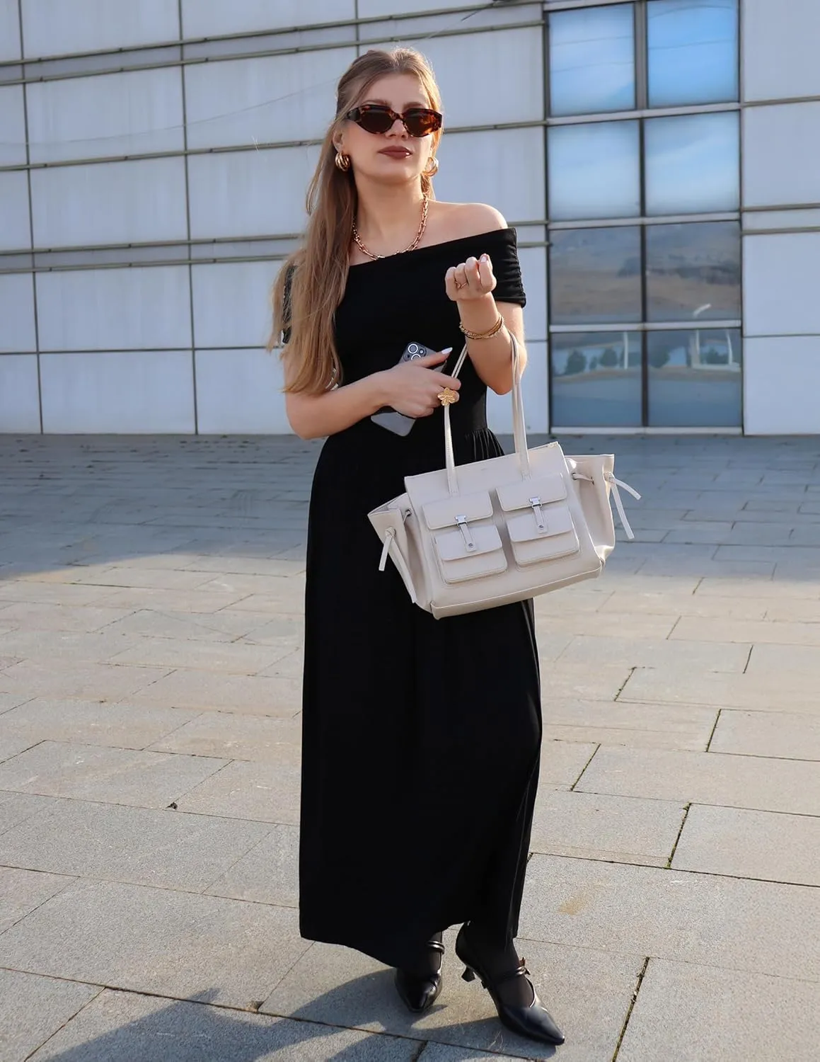 ZESICA Women's Off The Shoulder Maxi Dress 2025 Summer Sleeveless Casual Slim Swing Pleated Formal Party Dresses